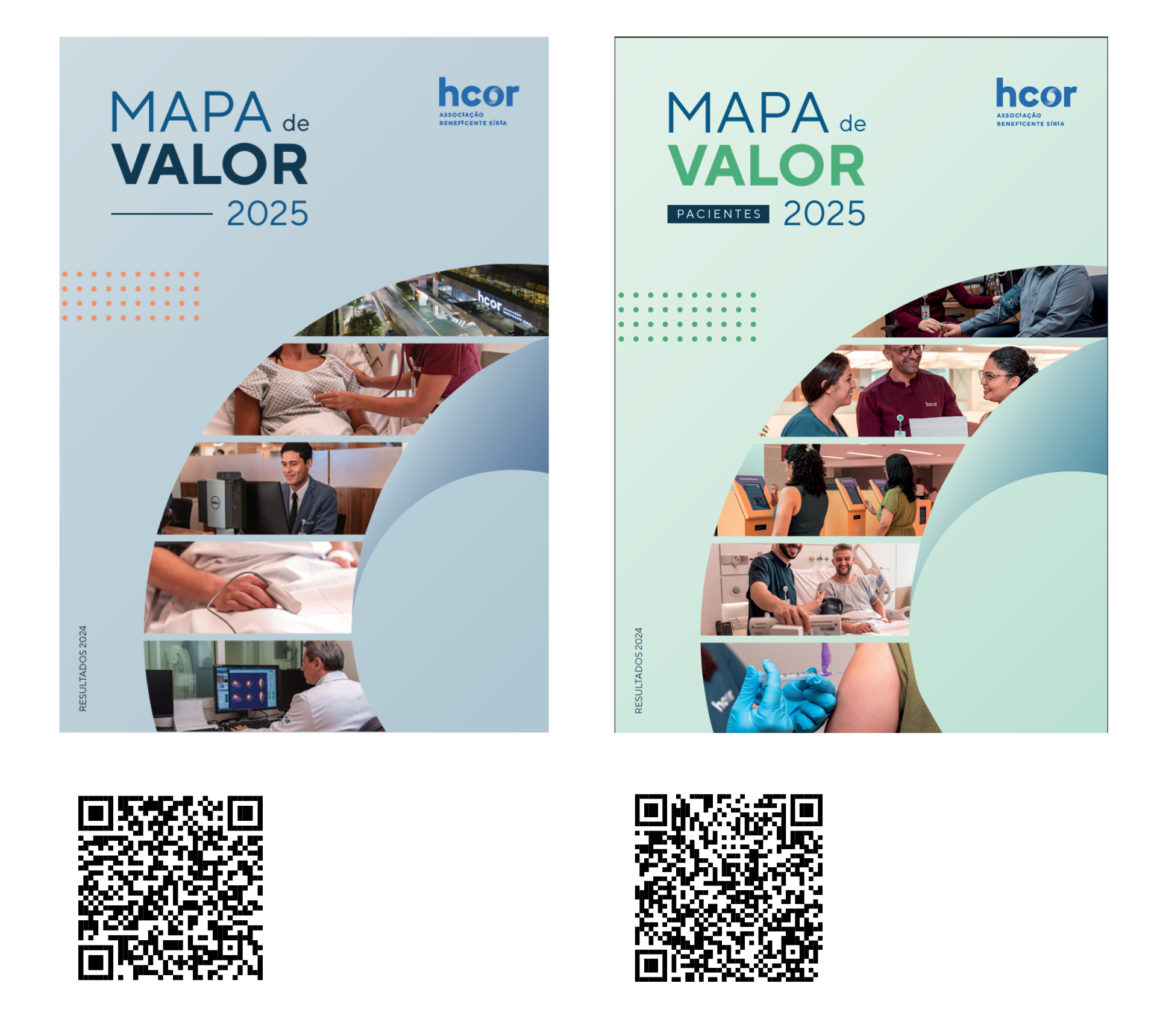 Capas do Mapa de Valor Hcor 2025, nas versões técnico-científica e para pacientes e familiares